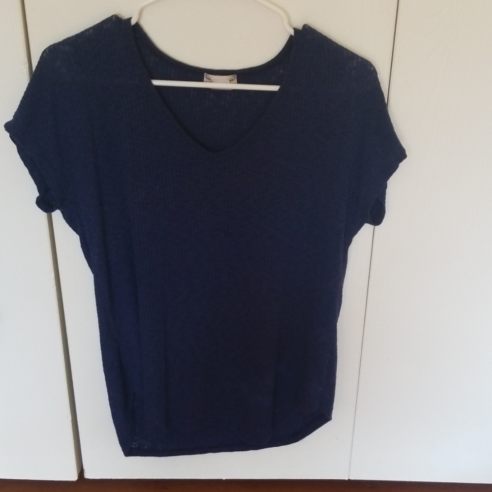 Gaze ribbed blue v neck t shirt